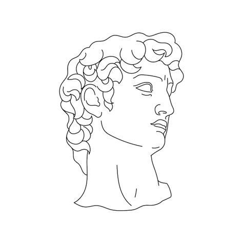 Greek Sketches Easy, Greek Statue Painting Easy, Simple Greek Mythology Drawings, Greek God Line Art, Greek Mythology Outline, Greek Mythology Art Drawing Easy, Roman Head Tattoo, Statue Of David Tattoo Simple, Greek Face Drawing