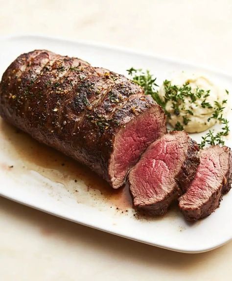 Beef Tenderloin Roast Recipe Garlic Herb Beef Tenderloin Roast With Creamy Horseradish Sauce, New Years Main Course, Stuffed Beef Roast, Salt Encrusted Prime Rib Roast Recipes, Tenderloin Roast In Oven, Whole Beef Tenderloin Recipes, Beef Tenderloin Recipes Oven, Christmas Meals Dinners, Christmas Beef Tenderloin