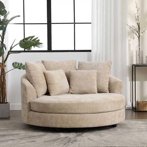 Amazon.com: Chifee & Vingol 59.8" W Oversized Round Chair Extra Large Barrel Chair with Wheels,Wheat : Home & Kitchen Oversized Reading Chair, Oversized Accent Chair, Farmhouse Accent Chair, Chaise Lounge Bedroom, Round Swivel Chair, Bucket Chair, Oversized Chair Living Room, Home Decor 2023, She Shed Ideas