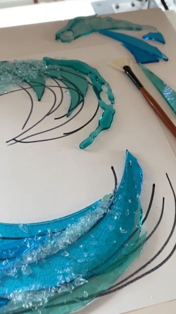 Janie Zetsch on Instagram: "Back in the studio, trying to get the juices flowing with a simple fused glass wave. Getting ready for an art show in March, in Mobile, Alabama. Stayed tuned for future news about “Blue Mind”. #glasswaves #oceanvibes #bluewaves #fusedglassart #janiezetschart #dauphinislandalabama #beachart" Fused Glass Whale Tail, Fused Glass Wave Ideas, Fused Glass Waves, Fused Glass Ocean, Fused Glass Art Ideas, Fused Glass Wave, Mosaic Waves, Fused Glass Wall Art, Fused Glass Bowl