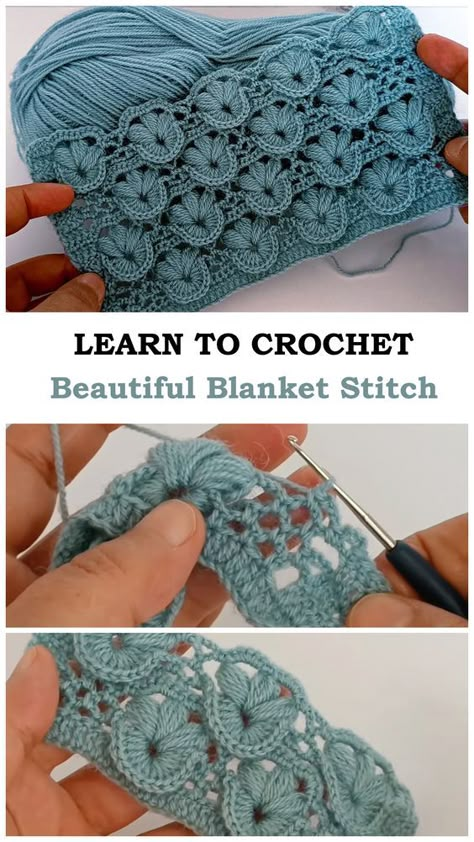 Learn To Crochet Blanket Stitch Pattern Crochet Blanket Stitch, Crochet Blanket Stitch Pattern, Crochet Stitches Free, Mode Crochet, Crochet Blanket Designs, Quick Crochet, Crochet Instructions, Crochet Stitches Tutorial, Crochet Stitches Patterns