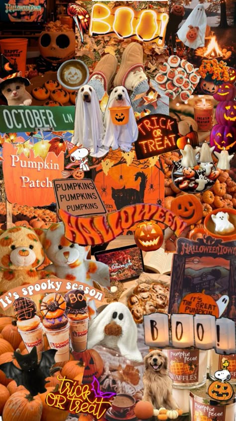 Orange Halloween collage Aesthetic Fall Pics, Halloween Backrounds, Halloween Lock Screen, Ipad Cute, Tim Burton Art Style, Orange Collage, Cute Backrounds, Christmas Wallpaper Ipad, Halloween Aesthetic Wallpaper