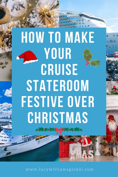 How to make a cruise stateroom festive at Christmas - Transform your cruise cabin or hotel room into a festive wonderland this Christmas season with these creative decorating ideas. From twinkling lights to festive wreaths and ornaments, you can easily create a warm and inviting atmosphere for the holidays. Embrace the spirit of the season with these simple yet stylish decor tips.  Christmas Decor | Holiday Season | Festive | Cruise | Christmas Cruise | Cruise Vacation | Christmas Decorations Cruise Cabin Door Decorations Ideas For Christmas, Cruise Christmas Door Decorations, Cruise Cabin Decorations, Christmas On A Cruise Ship, Christmas Cruise Ideas, Christmas Cruise Door Decorations, Cabin Door Decorations, Cruise Stateroom, Cruise Rooms