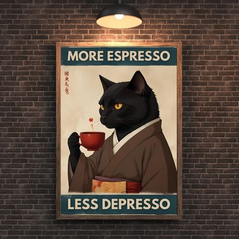 Black Cat Coffee Canvas Poster, Printable Wall Art, More Espresso Less Depresso Vintage Art Print for Bedroom, Living Room, Hallway Unframed #wallart #decor #espresso #coffee #gift Find Your Soul, Papel Vintage, Happy Music, Life Poster, Vinyl Music, Paper Poster, Soul Music, Cat Coffee, Vintage Canvas