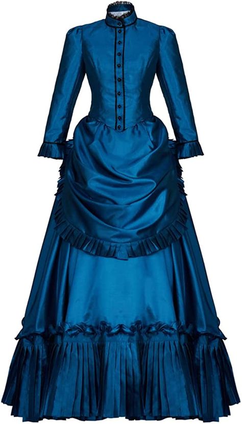 Ghosts Hetty Cosplay Costume Women's Medieval Renaissance Victorian Bustle Dress Edwardian Blue Dress Gown Blue Edwardian Dress, 1870s Dress Ball Gowns, Victorian Costume Women, Blue Victorian Dress, Early Victorian Fashion, 1800 Dresses, Belle Ball Gown, Victorian Dress Costume, Victorian Gothic Dress