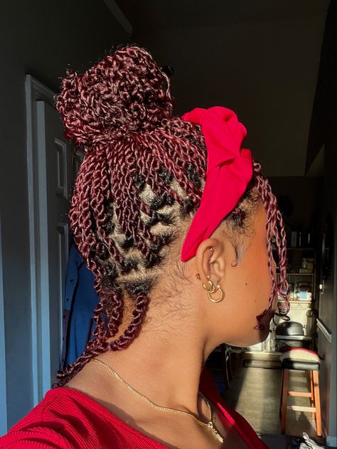 Burgundy Mini Twists, Dyed Mini Twists Natural Hair, Nursing School Hairstyles, Twists Natural Hairstyles, Mini Twist Styles, Mini Twists On Natural Hair, Natural Hairstyles Black Women, Mini Twist Hairstyles, Twists On Natural Hair