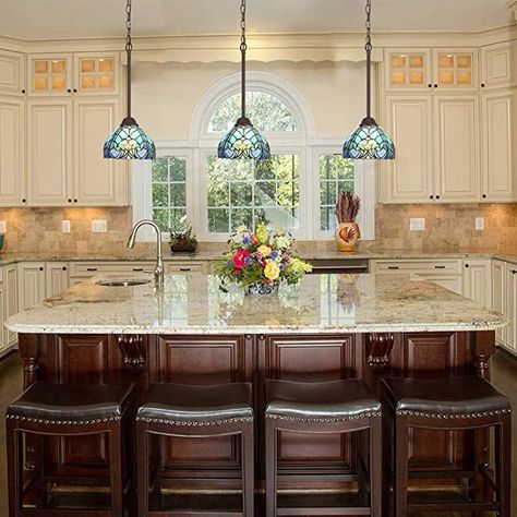 Tiffany Kitchen, Light Fixtures Hanging, Stained Glass Pendant Light, Stained Glass Lighting, Lights Over Kitchen Island, Tiffany Pendant, Tiffany Style Lighting, Tiffany Pendant Light, Tiffany Ceiling Lights