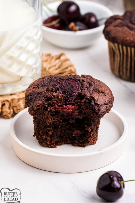 Cherry Chocolate Muffins Christmas Baked Goods, Cherry Muffins, Danish Dough, Bakery Style Muffins, Cherry Chocolate, Frozen Cherries, Fresh Cherries, Chocolate Muffins, Bread Muffins