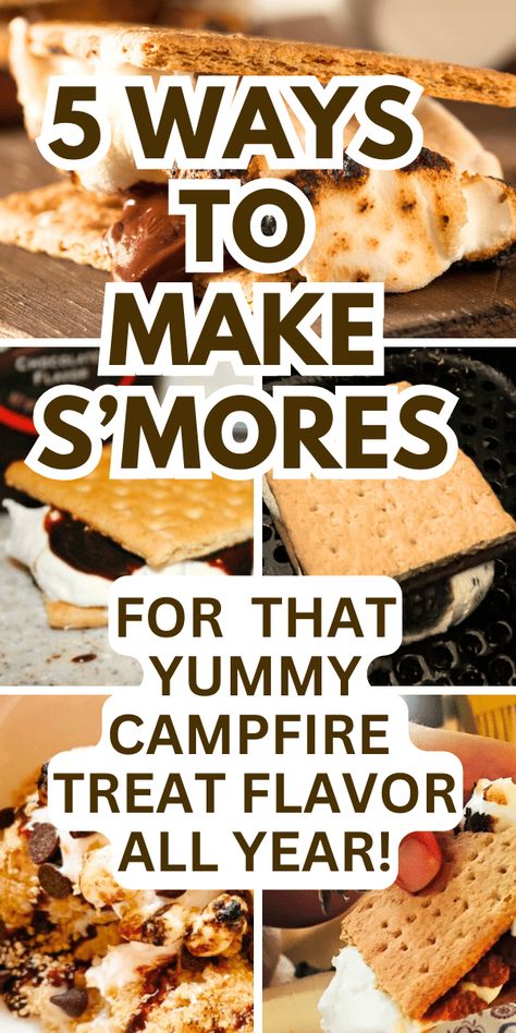 5 Different Ways To Make Smores Recipes - easy s'mores recipe ideas to make smore treats that taste like campfire smores all year long - from smores ice cream to microwave smores to sheet pan smores desserts for a crowd and more! #smores #smorerecipe #desserts #snacks #sweettreats #summerrecipes #fallrecipes Smores Over Campfire, Easy Smores Dessert Simple, Best Smores Recipe, S’more Recipe Ideas, Frozen Smores Recipe, Fancy Smores Ideas, Smores Ideas Campfire, Sheet Pan Smores, S’mores Recipes