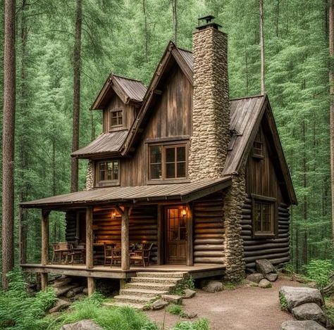 Chair Woodworking Plans, Little Cabin In The Woods, Log Cabin Rustic, Small Log Cabin, Cabin Exterior, Tiny Cabins, Cottage Cabin, Rustic Home Design, Little Cabin