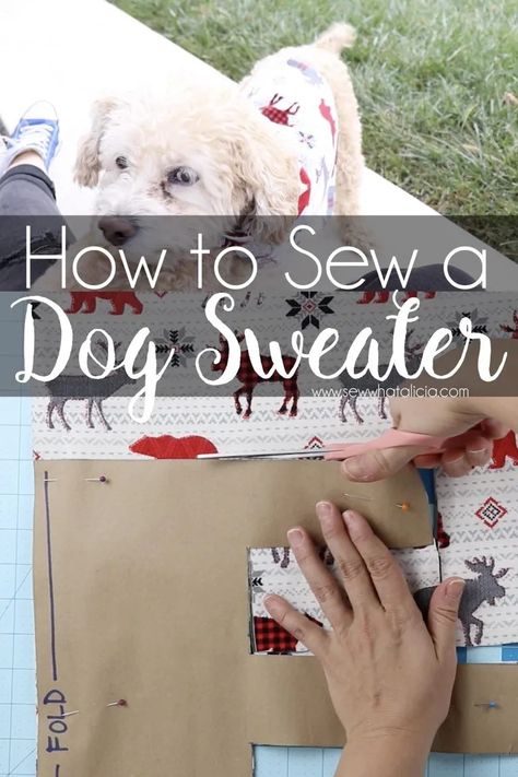 How to Make Dog Sweaters: If you have always wanted to know how to make a dog sweater/jacket then this post is for you. Walk through drafting a pattern and sewing the jacket. Click through for a full video and written tutorial. | www.sewwhatalicia.com Dog Jacket Diy, Dog Jacket Patterns, Diy Dog Sweater, Knitted Dog Sweater Pattern, Dog Clothes Patterns Sewing, Dog Coat Pattern, Dog Onesies, Colorful Hairstyles, Dog Sweater Pattern