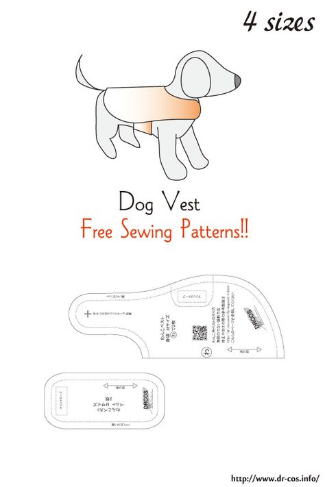 This is the pattern of a Dogvest.   cm size(A4 size) Dog-SS,S,M,L Dog Patterns Sewing Templates, Dog Cape Pattern, Dog Jacket Pattern Free, Dog Vest Pattern, Dog Shirt Pattern, Dog Jacket Patterns, Small Dog Clothes Patterns, Pet Clothes Patterns, Dog Clothes Patterns Sewing