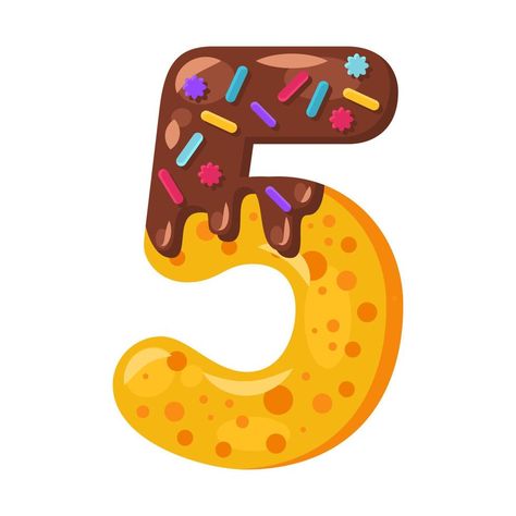 Donut cartoon five number vector illustration. Biscuit font style. Glazed bold symbol with icing. Tempting flat design typography. Cookies, waffle, chocolate math sign. Pastry, bakery isolated clipart Waffle Chocolate, Donut Cartoon, Math Signs, Number Vector, Black And White Art Drawing, Donut Party, Numbers Font, Color Vector, Number Two