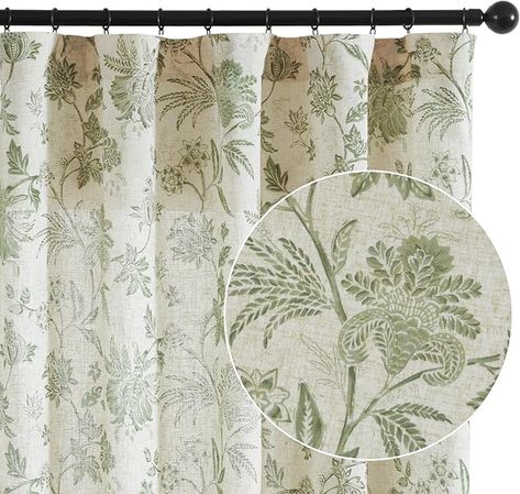 Amazon.com: jinchan Linen Floral Curtains for Living Room, 63 Inch Length Curtains with Printed Flower Light Filtering Curtains, Rod Pocket Back Tab Blue Window Curtain Set Bedroom Curtains, 2 Panels Blue : Home & Kitchen Green Linen Curtains, Curtains Cottage, French Country Curtains, Light Filtering Curtains, Green Window, Green Windows, Farmhouse Curtains, Long Curtains, Set Bedroom