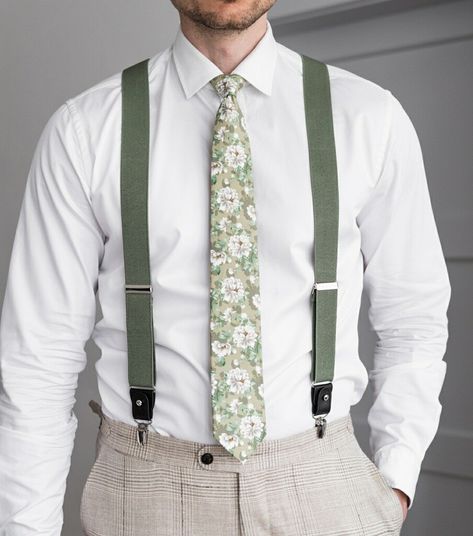 Sage Green Suspenders, Khaki Groomsmen, Sage Green With Black, Mens Suspenders, Button Suspenders, Green Suspenders, Genderqueer Fashion, Wedding Suspenders, Men's Suspenders