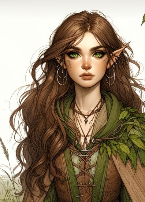 Druid Wood Elf, Weiblicher Elf, Druid Costume, Ranger Dnd, Dnd Druid, Elf Drawings, Elf Ranger, Dnd Elves, Woodland Elf