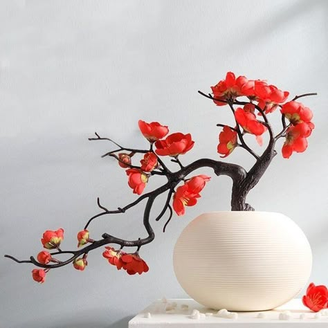 Vases Pots, Bedroom Courtyard, Cherry Blossom Party, Arreglos Ikebana, Japanese Plants, Red Cherry Blossom, Cherry Blossom Branch, Home Wedding Decorations, Hotel Office