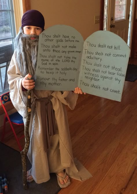 Moses costume Moses Costume Diy, Diy Moses Costume, Bible Costume Ideas, Bible Halloween Costumes, Bible Costumes For Kids, Biblical Halloween Costumes, Diy Bible Character Costumes, Bible Costumes For Women, Bible Character Costumes Kids