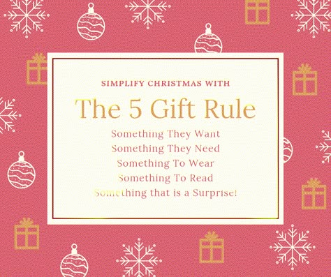 Christmas Gift 5 Things, Five Christmas Gift Rule, Five Gift Rule Christmas, 5 Christmas Gift Rule, Gift Rules For Kids, 5 Gifts For Christmas Rule, 5 Sense Gifts, Sense Gifts, Christmas Gift Rules