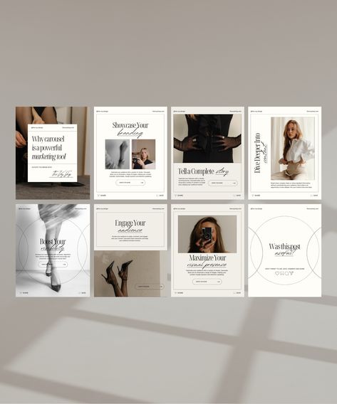 This is a collection of premade Instagram Carousel Post Templates, featuring 8 editable graphics fully customizable in Canva. With a modern, aesthetic, minimalist design, it will help elevate your social media presence..#CanvaTemplates #SocialMediaDesign #InstagramIdeas #PinterestTemplates #CreativeCanva Va Instagram Post Ideas, Instagram Swipe Post Design, Instagram Post Minimalist, Aesthetic Carousel Post, Minimalist Post Design, Instagram Carousel Design Ideas, Aesthetic Instagram Grid, Instagram Aesthetic Post, Minimalist Social Media Design