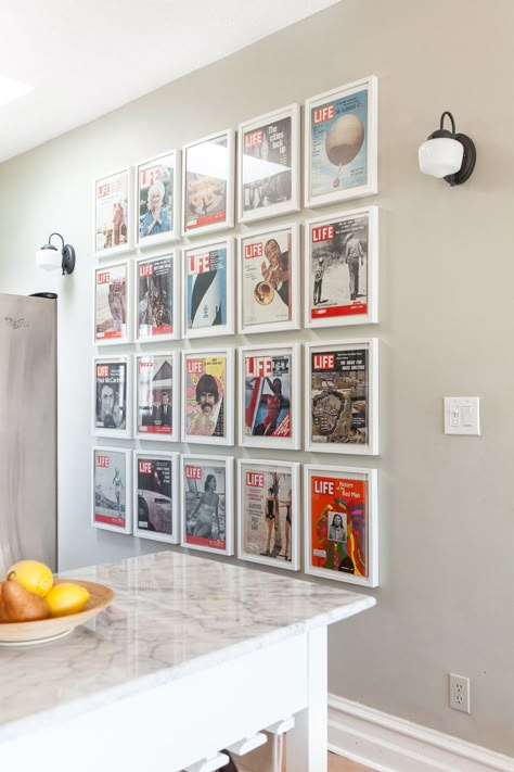 Display Idea for French Newspaper Covers Magazine Cover Gallery Wall, Magazine Wall Art, Loft Flat, Magazine Display, Gallery Wall Design, Magazine Wall, Magazine Storage, Memory Wall, Marketing Director