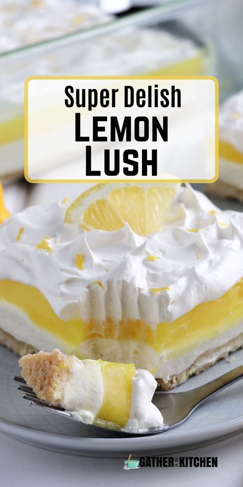 Experience the ultimate refreshment with this Lemon Lush, a layered dessert that's bursting with bright, tangy flavors. Ideal for summer potlucks or spring gatherings, this easy dessert combines the zesty allure of lemon with the sweet, airy touch of Cool Whip. This lemon delight is not just a dessert; it's a refreshing way to end any meal on a high note. Lemon Lasagna Dessert, Lemon Lush Recipe, Lemon Lasagna, Strawberry Cobbler Recipes, Lasagna Dessert, Lemon Lush Dessert, Lush Dessert, Dirt Cake Recipes, Lush Cake