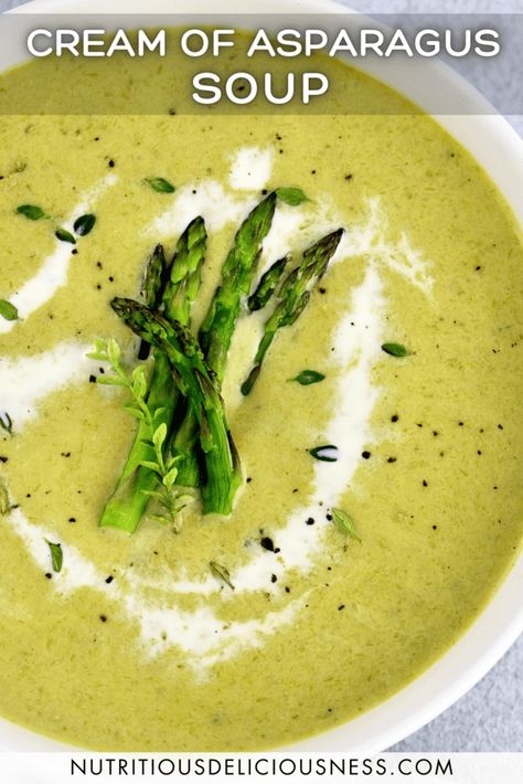 Cream of Asparagus Soup This velvety smooth Cream of Asparagus Soup is rich and creamy and full of fresh asparagus flavor. Ready in under 30 minutes, it's the perfect busy weeknight dish. #asparagussoup #ketosoup Cream Of Asparagus Soup, Creamed Asparagus, Creamy Asparagus, Herb Bread, Bacon On The Grill, Pureed Soup, Asparagus Soup, Dessert Smoothie, Keto Soup