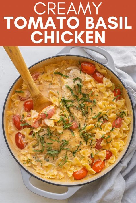 Creamy Tomato Basil Chicken, Tomato Basil Chicken Recipe, Chicken Tomato Pasta, Tomato Basil Recipes, Basil Chicken Recipe, Chicken Basil Pasta, Chicken With Pasta, Creamy Chicken Dish, Chicken Low Carb