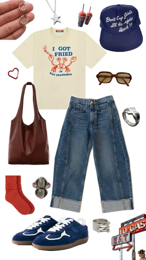 Road Trip Outfit Ideas Casual, Quirky Cool Outfits, Summer Road Trip Outfit Casual, Quirky Spring Outfits, Road Trip Outfit Aesthetic, Cute Quirky Outfits, Road Trip Outfit Summer Casual Comfy, Comfy Summer Outfits Aesthetic, Summer Road Trip Outfit