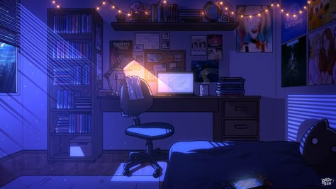 Anime Rooms Drawings, Lofi Aesthetic Wallpaper Computer, Mha Oc Dorm, Anime School Background, Animated Room, Video Game Website, Wallpaper Ps4, Space Bunny, Ocean Bedroom