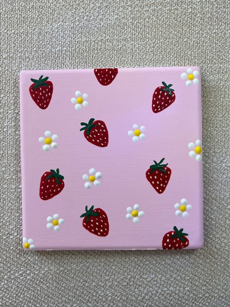 Hand Painted Strawberry Coaster - Etsy Draw Art Ideas, Book Art Drawing, Drawing Art Lessons, Flower Drawing Easy, Drawing Sketch Ideas, Sketch Cute, Drawing Art Ideas, Sketch Book Art, Cute Easy Paintings