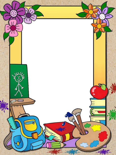 Preschool Scrapbook, Free School Borders, School Binder Covers, School Border, Paper Flower Kit, School Board Decoration, Png Frame, Colorful Borders Design, School Frame