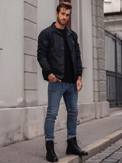 Style With Boots Men, Mens Black Boots Outfit Casual, Men’s Combat Boots Outfit, Men Combat Boots Outfit, Black Boots Men Outfit Casual, Black Combat Boots Outfit Men, Mens Combat Boots Outfit, Combat Boots Outfit Men, Men Boots Outfit