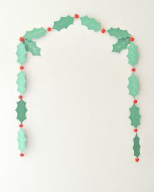 DIY holly garland Garland Template, Holly Garland, Red Pom Poms, Embroidery Ornaments, Diy Christmas Garland, School Doors, Chalk Markers, Leaf Garland, Holly Leaf