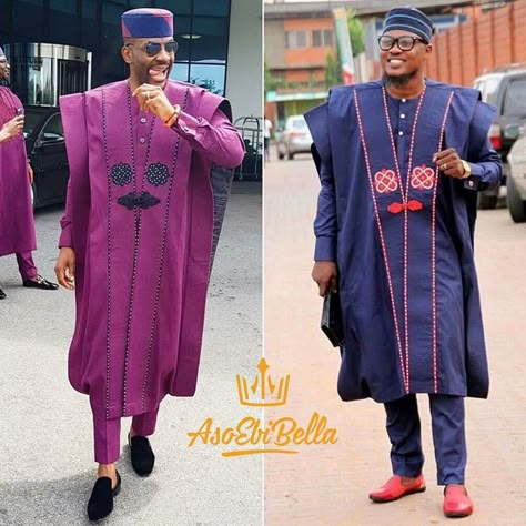 26.8k Likes, 1,648 Comments - Aso Ebi Creativity to the 🌍! (@asoebibella) on Instagram: “🤩❤️💙 Pick your fav! A or B? #AsoEbiBellaStyleSlayer style off  #BAAD2017 Inspired #AsoEbiBella…” Latest Agbada Designs, Agbada Outfit, Agbada Design, Costume Africain, African Traditional Wear, Nigerian Men Fashion, African Dresses Men, Afrikaanse Mode, African Clothing For Men