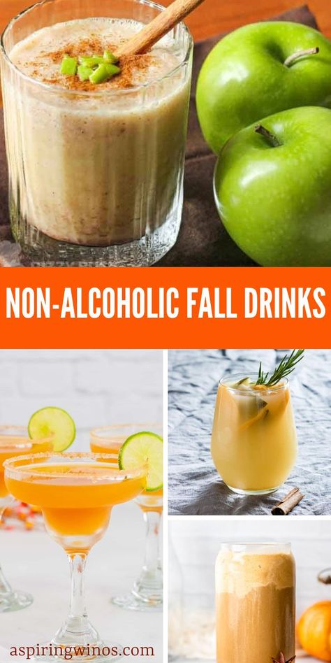 Non-Alcoholic Fall Drinks | Fall Themed Drink Recipes | Mocktails for Fall Time | Kid Friendly Drink Recipes | Fall Drink Recipes #NonAlcoholicFallDrinks #FallMocktails #KidFriendly #FallTimeDrinks #Mocktails #Pumpkin #Pear Drink Theme Ideas, Mocktails Non Alcoholic For Fall, Mocktails Non Alcoholic Pumpkin, Fun Mocktail Recipe Fall, Easy Mocktail Recipes Fall, Fall Inspired Mock Tails, Caramel Apple Mocktail Drink Recipes, Apple Mocktail Recipe, Fall Lemonade Recipe