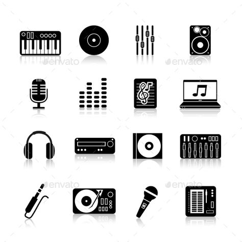 DJ Icons Black Set Digital Poster Making, Hip Hop Studio, Stencil Simple, Dj Tattoo, Recording Studio Desk, Kpop Festival, Music Festival Logo, Praise Dance Dresses, Music Drawing