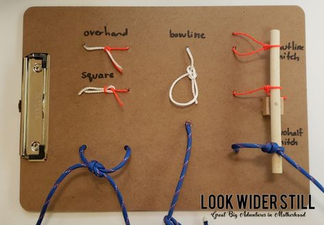 Scouting: All About Cub Scout Knot Tying – Look Wider Still Knot Tying Station, Knot Tying Board, Homeschool Life Skills, Knot Board, Scout Knots, Heart Group, Cub Scouts Bear, Cub Scout Crafts, Cub Scout Activities