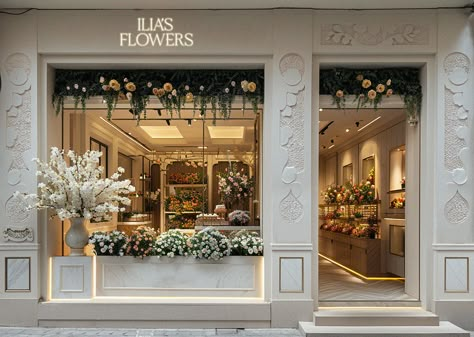 Flowers Boutique Brand Identity Beautiful Flower Shop, Flower Store Design Floral Shops, Flower Store Aesthetic, Flower Store Design, Flower Shop Concept, Luxury Flower Shop, Flower Shop Aesthetic, French Flower Shop, Gift Shop Interiors