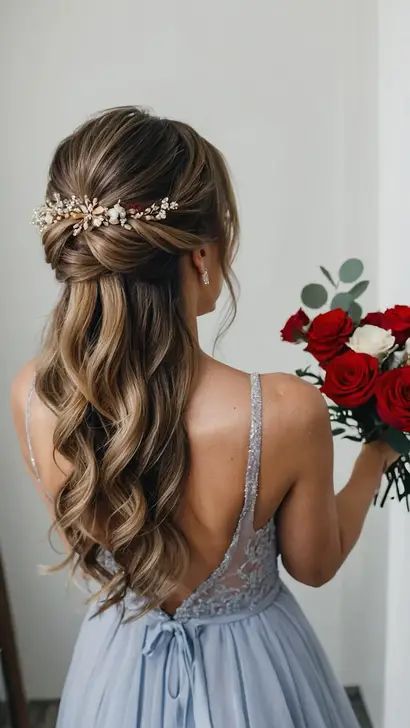 Down-to-Earth Bridesmaid Hairstyles: 15 Ideas to Shine - TecArticles Cute Hairstyles For A Bridesmaid, Bridesmaid Fall Hairstyles, Young Bridesmaid Hair, Fall Bridesmaid Hairstyles, Damas Hairstyles, One Shoulder Bridesmaid Dress Hairstyles, Long Curls Hairstyles, Cute Bridesmaid Hairstyles, Pretty Hairstyles For Medium Hair