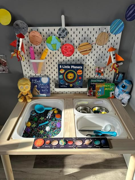 Exploration Table Preschool, Trofast Classroom Ideas, Ikea Trofast Sensory Table, Sensory Table Set Up, Sensory Bin Business, Ikea Sensory Bin, Ikea Sensory Bin Ideas, Toddler Sensory Table Ideas, Toddler Science Center