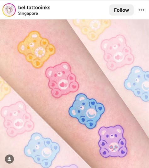 Kawaii Tattoos, Pastel Tattoo, Care Bear Tattoos, Bear Tattoos, Sanrio Cartoon, Kawaii Tattoo, Doodle Tattoo, Spooky Tattoos, Cute Tattoo