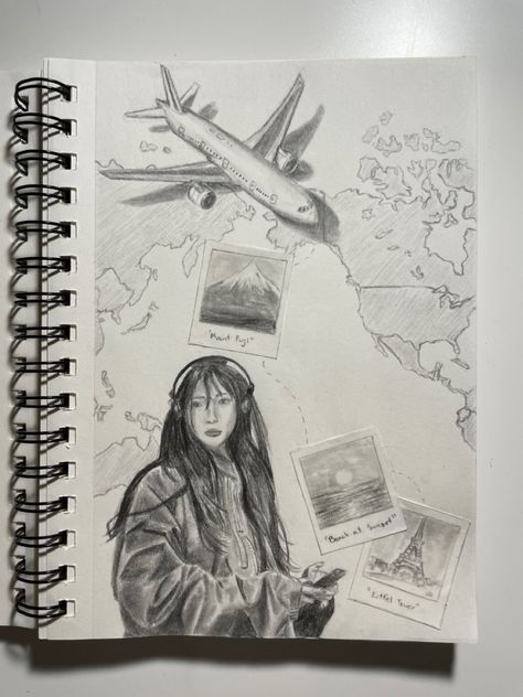 #pinterestgirl #drawing #sketch #sketchbook #art #vacation #polaroid #airplane Passport Sketch Drawing, Expedition Drawing Ideas, Cute Airplane Drawing, Airplane Drawing Sketches, Vacation Sketchbook, Traveling Sketch, Polaroid Sketch, Passport Drawing, Pilot Sketch