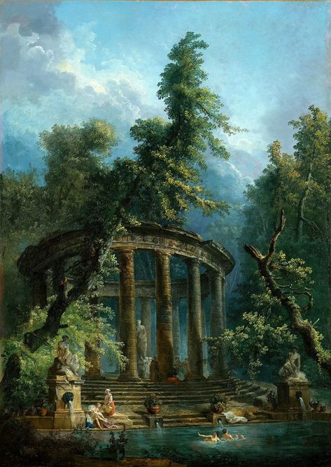 The Bathing Pool, Hubert Robert, Pool Paint, European Paintings, Painting Reproductions, Ancient Romans, French Artists, Vintage Painting, Stephen King