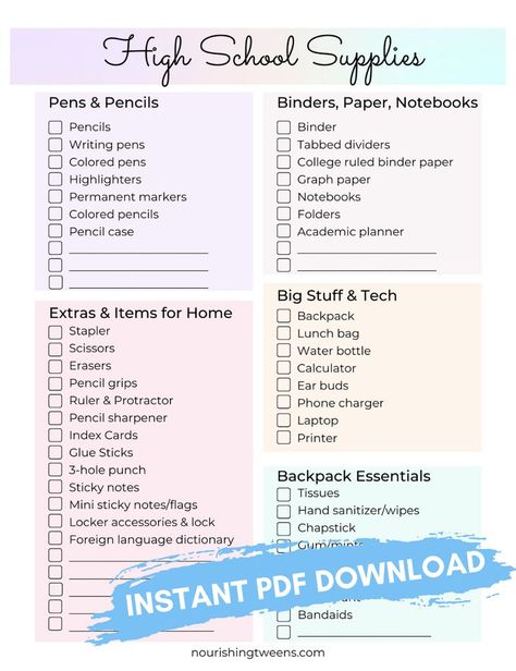 Senior High School School Supplies, Junior School Supplies List, Senior High School Essentials, School Supplies Highschool Junior, Supply List For High School, High School Supplies List Junior, High School Supply List Sophomore, School Supplies Sophomore Year, Freshman High School Supplies List