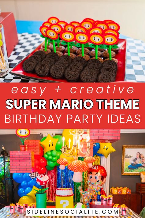 Celebrate your little gamer's special day with our ultimate guide to Mario Bros Birthday Party Ideas! From Mario Kart races to Super Mario Bros decorations, find everything you need to throw an epic 6th birthday bash. Mariokart Theme Party, Super Mario World Birthday Party, Mario Themed Party Games, Super Mario Odyssey Birthday Party, Snack Themes, Mario Themed Snacks, Mario Themed Food, 6th Birthday Boy Theme, Mario Birthday Party Food