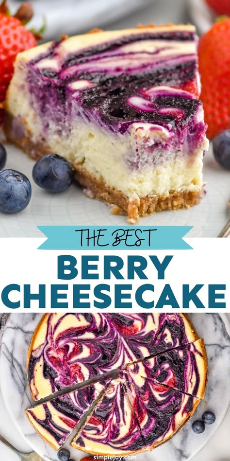 Blueberry Cobbler Cheesecake Recipes, Easy Berry Cake Recipes, Wild Berry Cheesecake, Cheesecake Recipes Berry, Mix Berry Cheesecake, Blueberry Raspberry Cheesecake, Fresh Fruit Cheesecake, Triple Berry Dessert, Cheesecake With Fresh Fruit