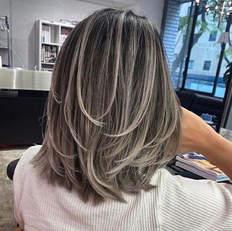 Grey Hair With Brown Lowlights, Medium Brown Hair With Highlights, Brown Hair Going Grey, Brown Hair With Silver Highlights, Soft Blonde Hair, Ash Balayage, Silver Hair Highlights, Golden Brown Hair Color, Long Hair Highlights