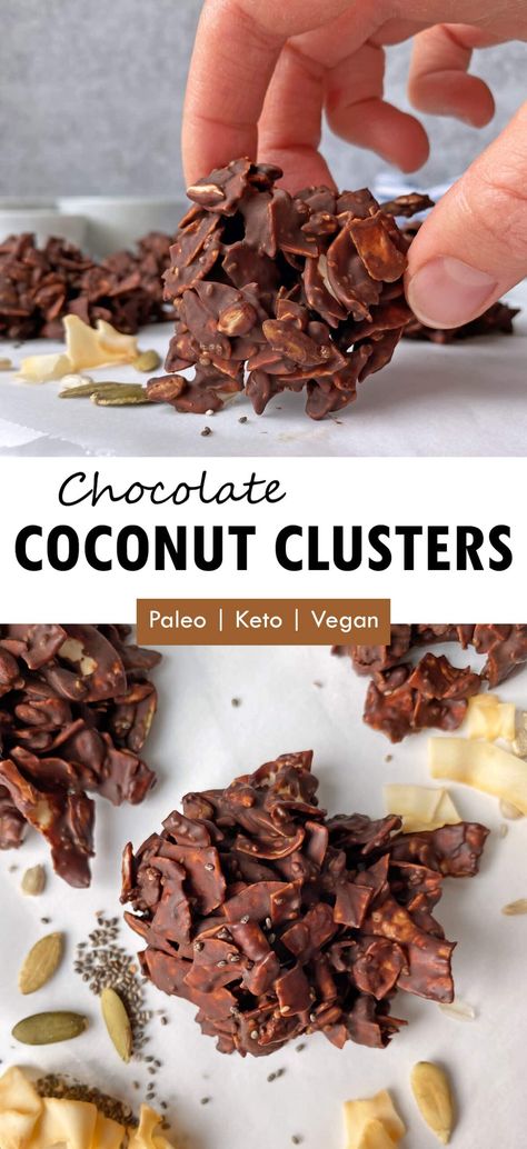 Keto Coconut Clusters, Chocolate Coconut Clusters, Coconut Clusters Recipe, Coconut Clusters, Chocolate Coconut Cookies, Dark Chocolate Coconut, Chocolate Clusters, Homemade Dark Chocolate, Healthy Cookie