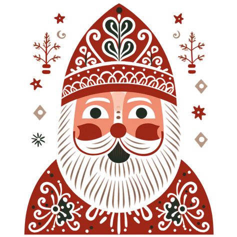 Nordic Christmas Illustration, Scandinavian Christmas Print, Folkart Christmas, Nordic Christmas Pattern Folk Art, Scandinavian Santa, Folk Art Santa Clause, Punch Christmas, Folk Art Santa, Folk Art Christmas